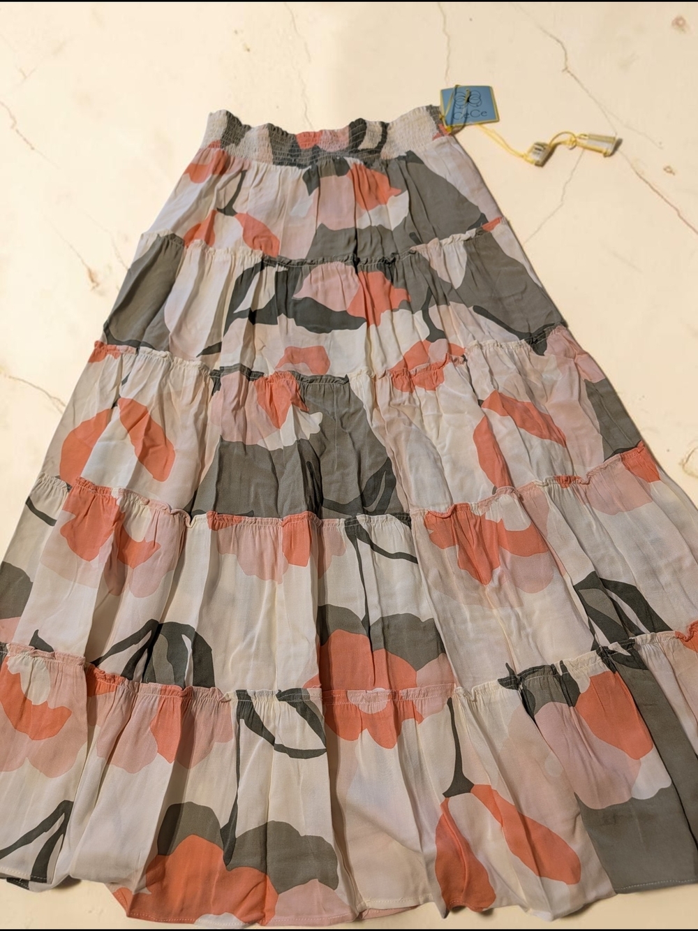 CeCe Coral and Gray Floral Maxi Skirt - Medium - NWT - Picture 3 of 8